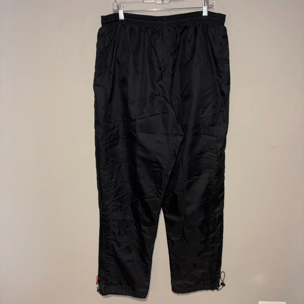 Black Nylon Track Pants Mens XL Lined Zip Ankle Drawstring Code Four